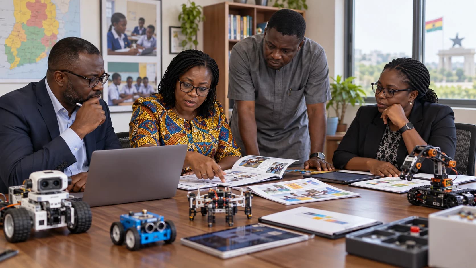 Ghanaian school leaders comparing robotics and coding programmes
