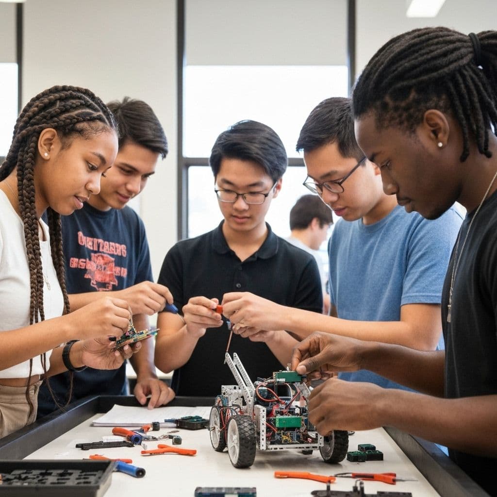 Students progressing from visual coding to text-based programming